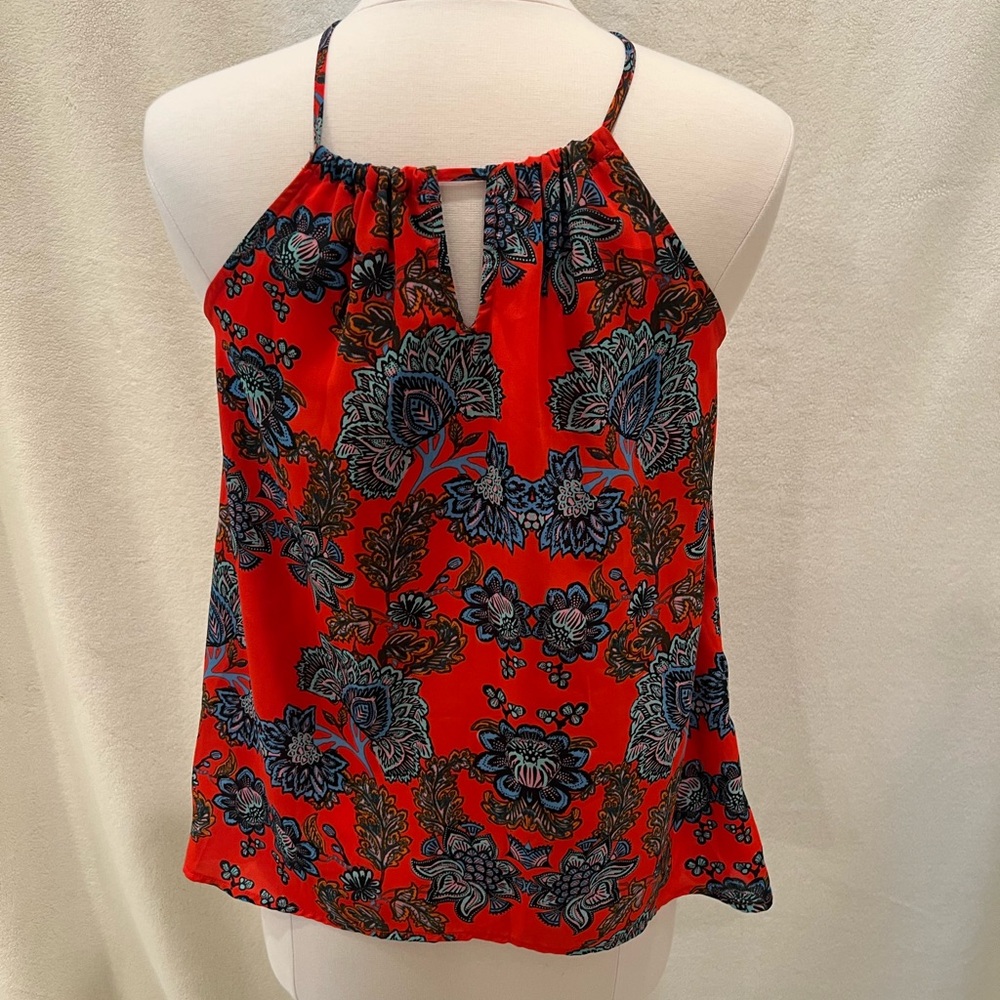 Collective Concepts Red and Blue Floral Halter Blouse